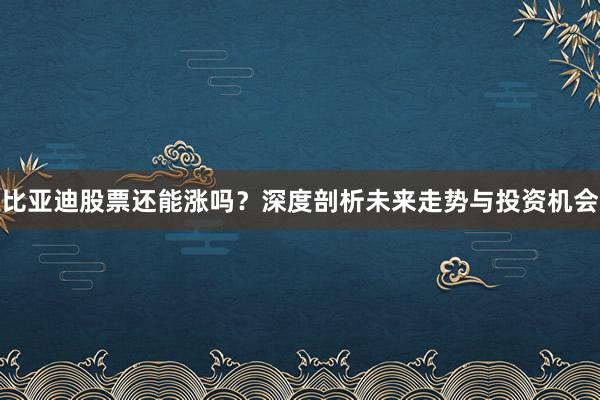 比亚迪股票还能涨吗？深度剖析未来走势与投资机会