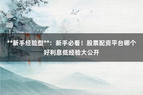 **新手经验型**：新手必看！股票配资平台哪个好利息低经验大公开